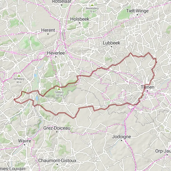 Karten-Miniaturansicht der Radinspiration "Gravelroute durch Vlaams-Brabant" in Prov. Vlaams-Brabant, Belgium. Erstellt vom Tarmacs.app-Routenplaner für Radtouren