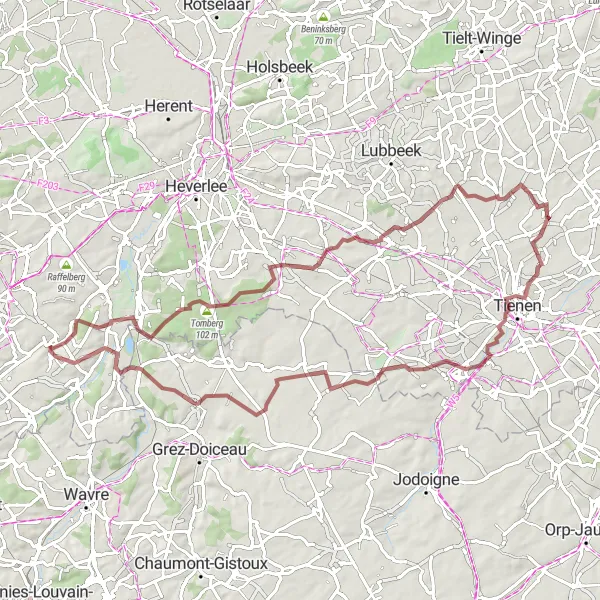 Miniatuurkaart van de fietsinspiratie "Gravelroute rond Huldenberg" in Prov. Vlaams-Brabant, Belgium. Gemaakt door de Tarmacs.app fietsrouteplanner