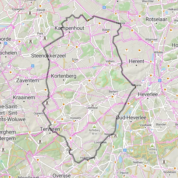 Map miniature of "Road to Zwanenberg" cycling inspiration in Prov. Vlaams-Brabant, Belgium. Generated by Tarmacs.app cycling route planner