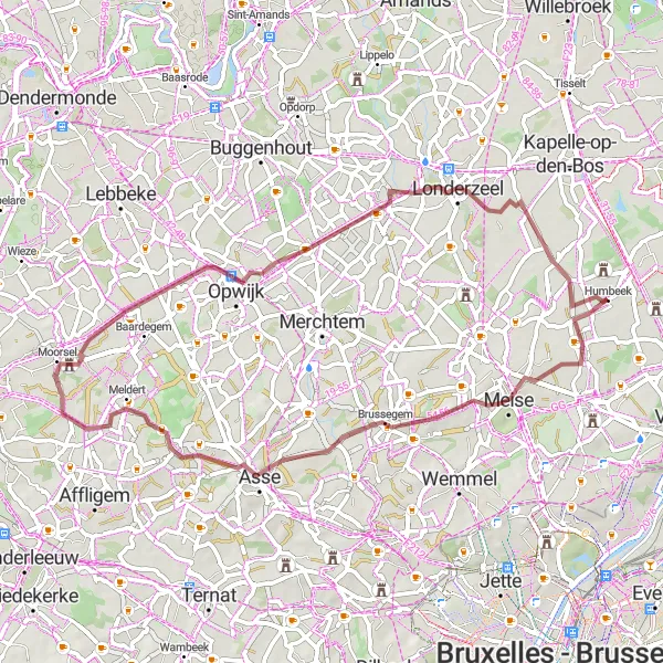 Map miniature of "The Countryside Gravel Expedition" cycling inspiration in Prov. Vlaams-Brabant, Belgium. Generated by Tarmacs.app cycling route planner