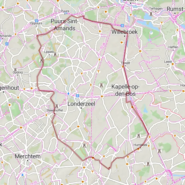 Miniatuurkaart van de fietsinspiratie "Gravelroute naar Willebroek" in Prov. Vlaams-Brabant, Belgium. Gemaakt door de Tarmacs.app fietsrouteplanner