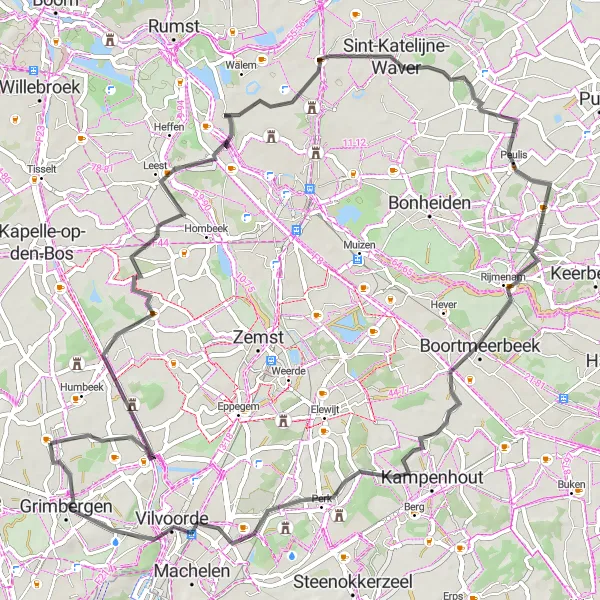 Miniatuurkaart van de fietsinspiratie "Wegroute naar Peulis" in Prov. Vlaams-Brabant, Belgium. Gemaakt door de Tarmacs.app fietsrouteplanner