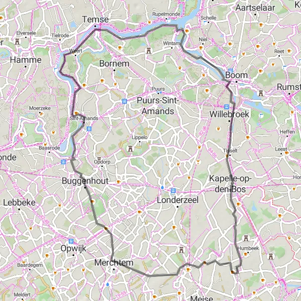 Miniatuurkaart van de fietsinspiratie "Fietsroute naar Sint-Brixius-Rode en Tisselt" in Prov. Vlaams-Brabant, Belgium. Gemaakt door de Tarmacs.app fietsrouteplanner