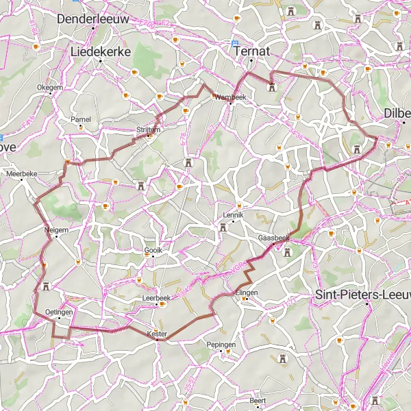 Map miniature of "Picturesque Gravel Circuit" cycling inspiration in Prov. Vlaams-Brabant, Belgium. Generated by Tarmacs.app cycling route planner