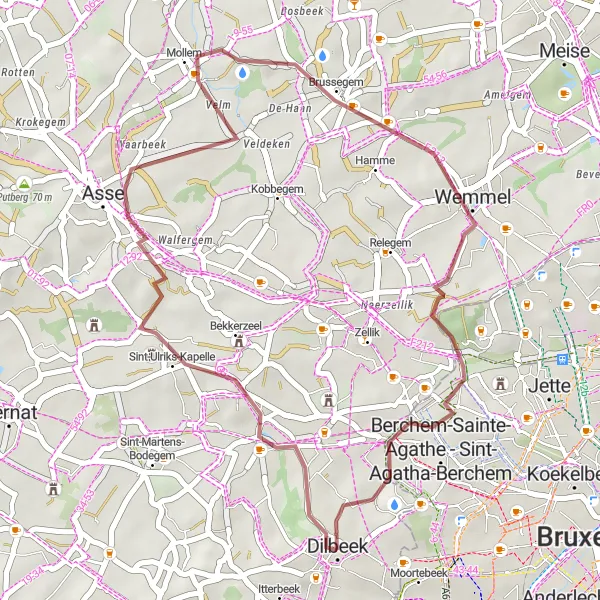 Miniature de la carte de l'inspiration cycliste "Tour pittoresque de Dilbeek et Asse" dans la Prov. Vlaams-Brabant, Belgium. Générée par le planificateur d'itinéraire cycliste Tarmacs.app