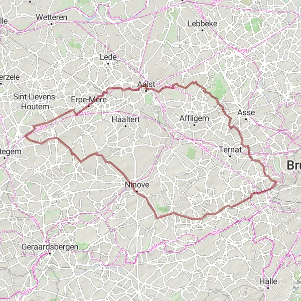 Miniatuurkaart van de fietsinspiratie "Uitdagende graveltocht door Vlaams-Brabant" in Prov. Vlaams-Brabant, Belgium. Gemaakt door de Tarmacs.app fietsrouteplanner