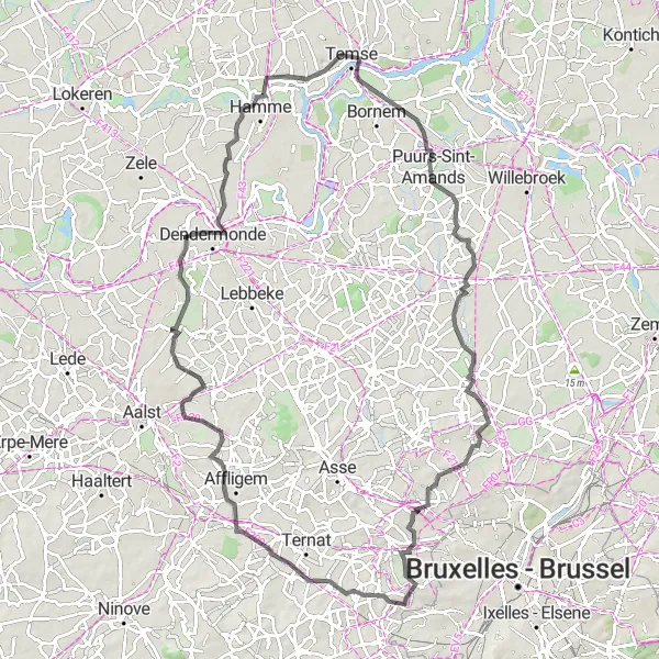 Miniature de la carte de l'inspiration cycliste "Tour panoramique de Affligem à Dilbeek" dans la Prov. Vlaams-Brabant, Belgium. Générée par le planificateur d'itinéraire cycliste Tarmacs.app
