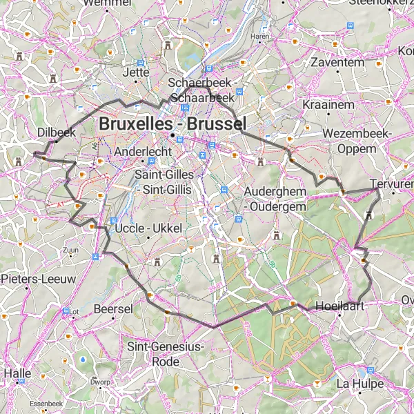 Map miniature of "The Brussels Road Adventure" cycling inspiration in Prov. Vlaams-Brabant, Belgium. Generated by Tarmacs.app cycling route planner