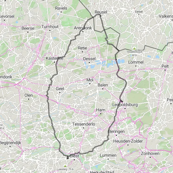 Miniatuurkaart van de fietsinspiratie "Zammel - Diest Route" in Prov. Vlaams-Brabant, Belgium. Gemaakt door de Tarmacs.app fietsrouteplanner