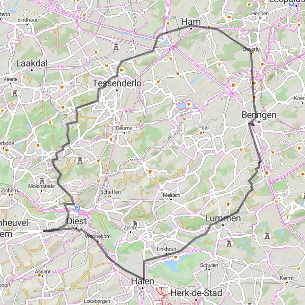 Karten-Miniaturansicht der Radinspiration "Straßenroute mit Panoramablick" in Prov. Vlaams-Brabant, Belgium. Erstellt vom Tarmacs.app-Routenplaner für Radtouren