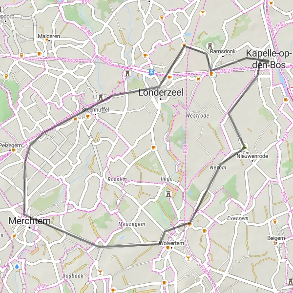 Map miniature of "Nieuwenrode Loop" cycling inspiration in Prov. Vlaams-Brabant, Belgium. Generated by Tarmacs.app cycling route planner