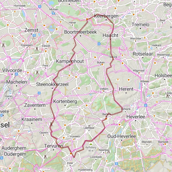 Map miniature of "The Gravel Trails of Haacht" cycling inspiration in Prov. Vlaams-Brabant, Belgium. Generated by Tarmacs.app cycling route planner