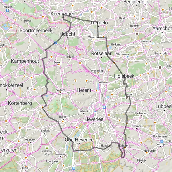 Miniatuurkaart van de fietsinspiratie "Cultuur en natuur in Werchter en Holsbeek" in Prov. Vlaams-Brabant, Belgium. Gemaakt door de Tarmacs.app fietsrouteplanner