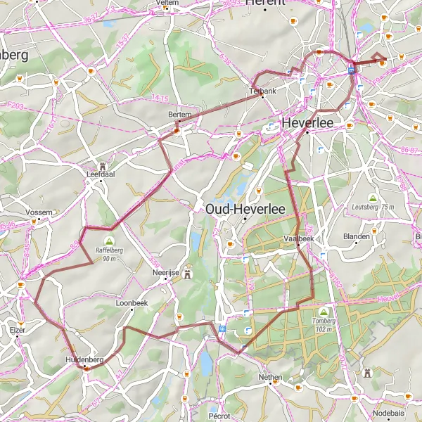 Miniatuurkaart van de fietsinspiratie "Gravelroute door het groene Vlaams-Brabant" in Prov. Vlaams-Brabant, Belgium. Gemaakt door de Tarmacs.app fietsrouteplanner