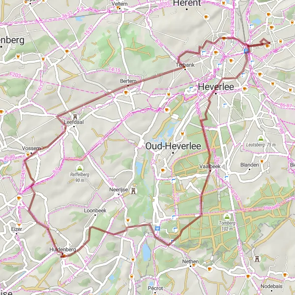 Map miniature of "Gravel Challenge" cycling inspiration in Prov. Vlaams-Brabant, Belgium. Generated by Tarmacs.app cycling route planner