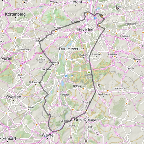 Map miniature of "Discovering Tomberg: Kessel-Lo Road Loop" cycling inspiration in Prov. Vlaams-Brabant, Belgium. Generated by Tarmacs.app cycling route planner