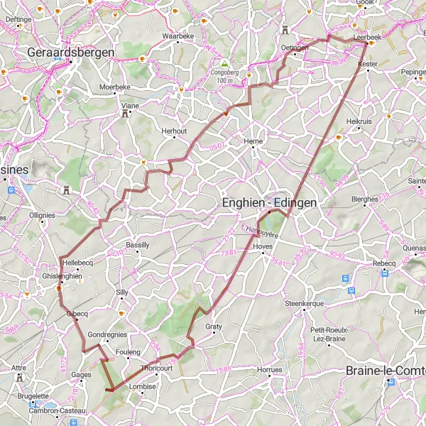 Miniature de la carte de l'inspiration cycliste "Les Chemins de Gravel autour de Kester" dans la Prov. Vlaams-Brabant, Belgium. Générée par le planificateur d'itinéraire cycliste Tarmacs.app