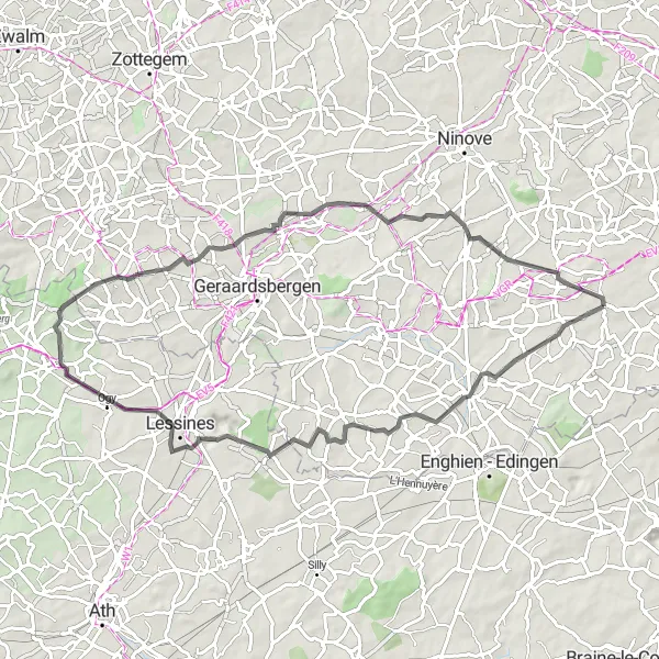 Miniatuurkaart van de fietsinspiratie "Tocht langs historische pareltjes en groene landschappen" in Prov. Vlaams-Brabant, Belgium. Gemaakt door de Tarmacs.app fietsrouteplanner