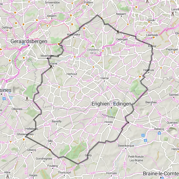 Miniature de la carte de l'inspiration cycliste "Circuit de Petit-Enghien et Bosberg" dans la Prov. Vlaams-Brabant, Belgium. Générée par le planificateur d'itinéraire cycliste Tarmacs.app