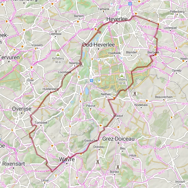 Miniatuurkaart van de fietsinspiratie "Ontdek de natuur rondom Korbeek-Dijle en Rosières" in Prov. Vlaams-Brabant, Belgium. Gemaakt door de Tarmacs.app fietsrouteplanner