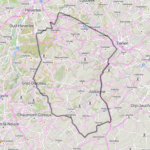 Karten-Miniaturansicht der Radinspiration "Fahrradrundfahrt von Korbeek-Lo nach Haasrode" in Prov. Vlaams-Brabant, Belgium. Erstellt vom Tarmacs.app-Routenplaner für Radtouren