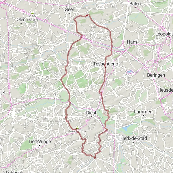 Map miniature of "The Assent Gravel Adventure" cycling inspiration in Prov. Vlaams-Brabant, Belgium. Generated by Tarmacs.app cycling route planner