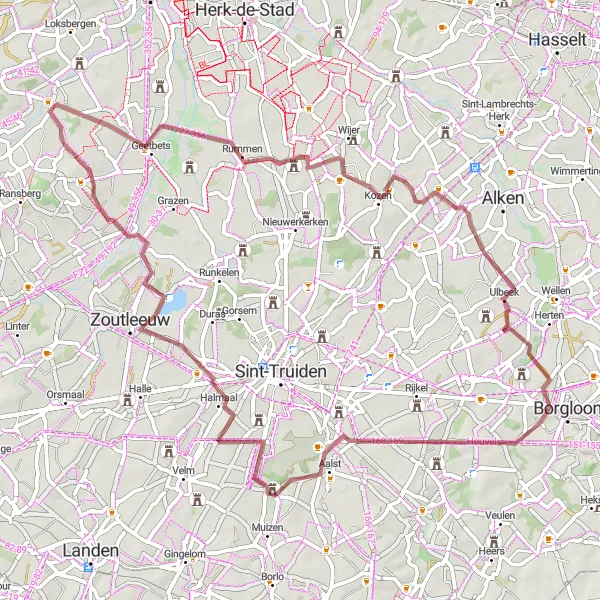 Karten-Miniaturansicht der Radinspiration "Hügelige Gravel-Tour rund um Kortenaken" in Prov. Vlaams-Brabant, Belgium. Erstellt vom Tarmacs.app-Routenplaner für Radtouren