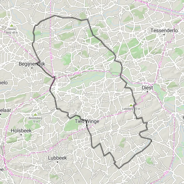 Miniatuurkaart van de fietsinspiratie "Fietsroute van Kortenaken naar Zuurbemde" in Prov. Vlaams-Brabant, Belgium. Gemaakt door de Tarmacs.app fietsrouteplanner