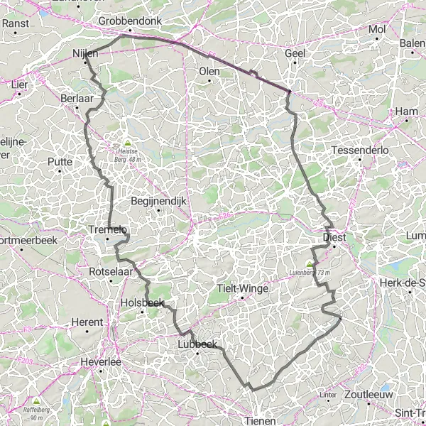 Miniatuurkaart van de fietsinspiratie "Lubbeek en omstreken" in Prov. Vlaams-Brabant, Belgium. Gemaakt door de Tarmacs.app fietsrouteplanner