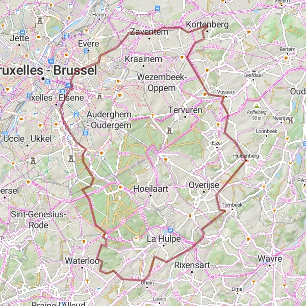 Map miniature of "Gravel Tour to Huldenberg and Château d'Argenteuil" cycling inspiration in Prov. Vlaams-Brabant, Belgium. Generated by Tarmacs.app cycling route planner