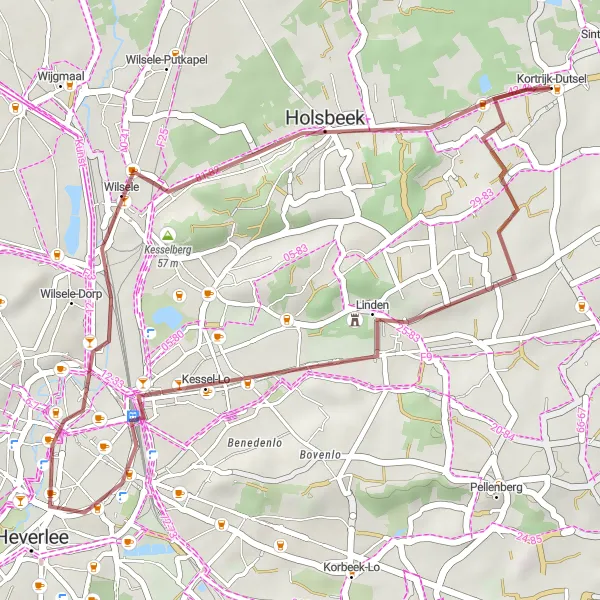 Map miniature of "Kessel-Lo Gravel Adventure" cycling inspiration in Prov. Vlaams-Brabant, Belgium. Generated by Tarmacs.app cycling route planner