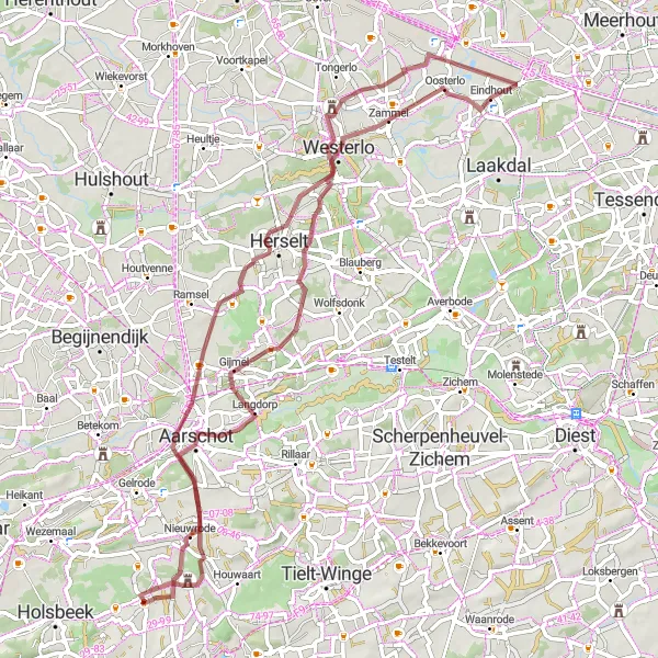 Map miniature of "Kortrijk-Dutsel Gravel Adventure" cycling inspiration in Prov. Vlaams-Brabant, Belgium. Generated by Tarmacs.app cycling route planner