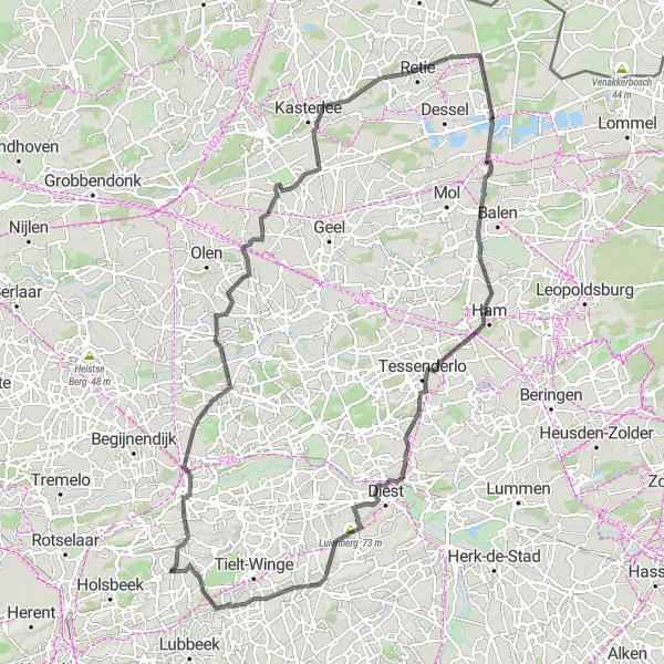 Miniatuurkaart van de fietsinspiratie "Wielerroute door Herselt en Retie" in Prov. Vlaams-Brabant, Belgium. Gemaakt door de Tarmacs.app fietsrouteplanner