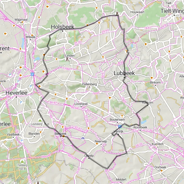 Miniatuurkaart van de fietsinspiratie "Toeristische fietsroute door Bierbeek en Dutsel" in Prov. Vlaams-Brabant, Belgium. Gemaakt door de Tarmacs.app fietsrouteplanner