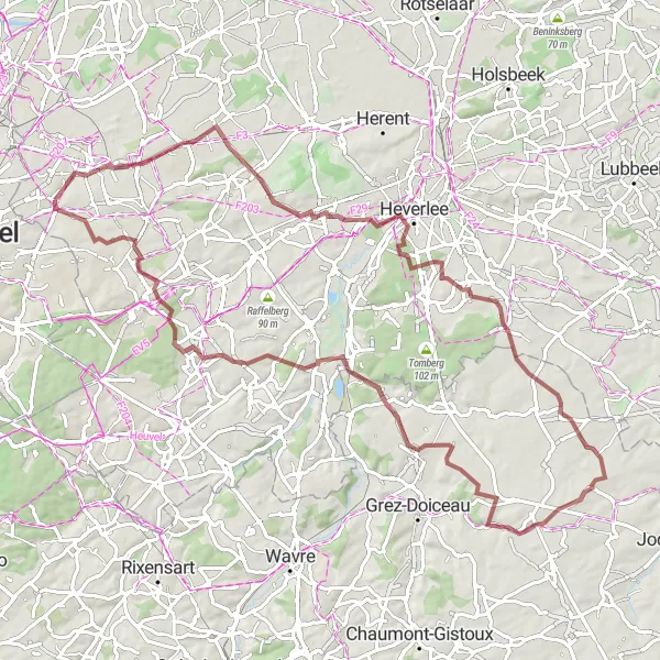 Karten-Miniaturansicht der Radinspiration "Großes Gravelabenteuer rund um Kraainem" in Prov. Vlaams-Brabant, Belgium. Erstellt vom Tarmacs.app-Routenplaner für Radtouren