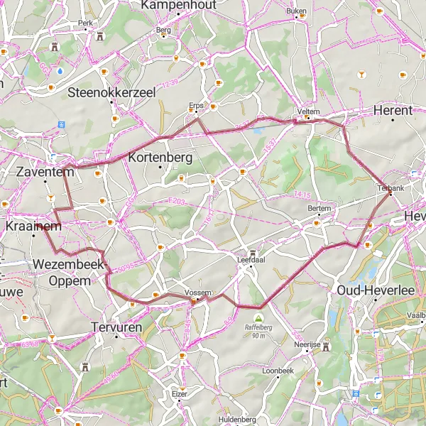 Miniatuurkaart van de fietsinspiratie "Verkenning van Nossegem en Raffelberg" in Prov. Vlaams-Brabant, Belgium. Gemaakt door de Tarmacs.app fietsrouteplanner