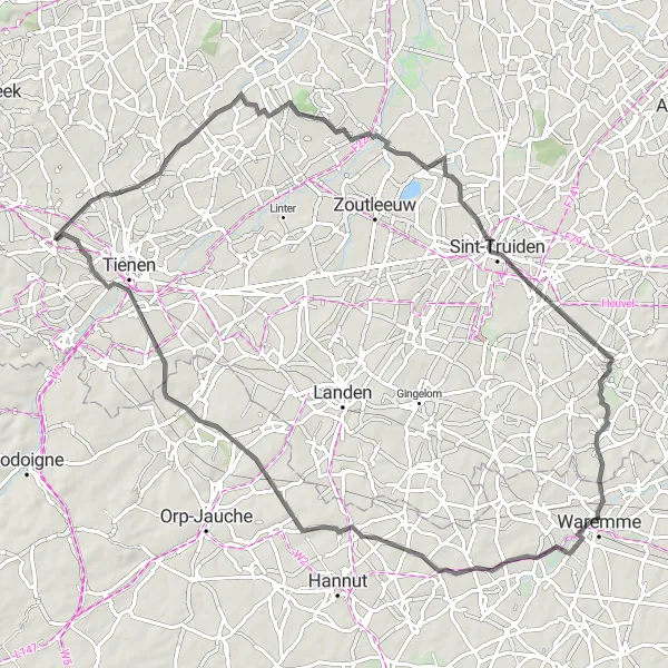 Miniatuurkaart van de fietsinspiratie "Rondrit vanuit Kumtich naar Bost" in Prov. Vlaams-Brabant, Belgium. Gemaakt door de Tarmacs.app fietsrouteplanner