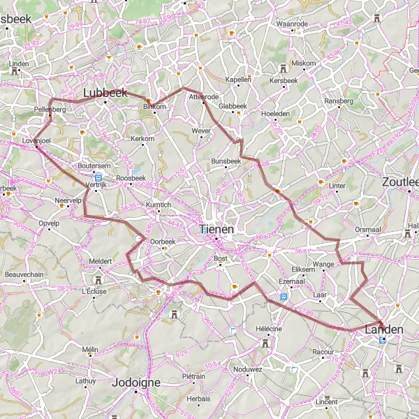 Karten-Miniaturansicht der Radinspiration "Geschichtsträchtige Orte und weite Landschaften" in Prov. Vlaams-Brabant, Belgium. Erstellt vom Tarmacs.app-Routenplaner für Radtouren