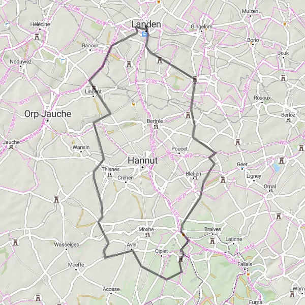 Map miniature of "Wezeren-Sinte-Gitter Road Route" cycling inspiration in Prov. Vlaams-Brabant, Belgium. Generated by Tarmacs.app cycling route planner