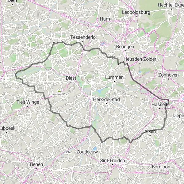 Miniatuurkaart van de fietsinspiratie "Rondje Langdorp - Kortenbos" in Prov. Vlaams-Brabant, Belgium. Gemaakt door de Tarmacs.app fietsrouteplanner