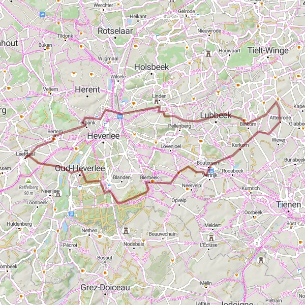 Map miniature of "Nature's Escape" cycling inspiration in Prov. Vlaams-Brabant, Belgium. Generated by Tarmacs.app cycling route planner