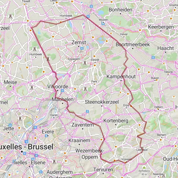 Map miniature of "The Gravel Adventure Loop" cycling inspiration in Prov. Vlaams-Brabant, Belgium. Generated by Tarmacs.app cycling route planner