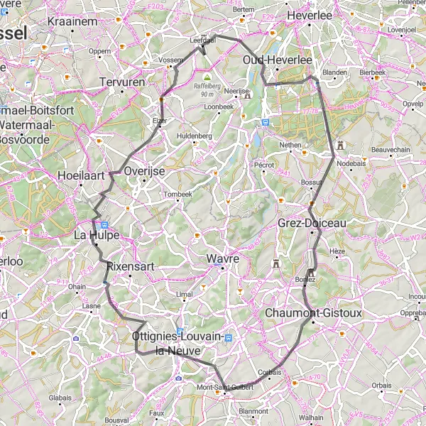 Miniatuurkaart van de fietsinspiratie "Ontdek de groene rand van Brussel" in Prov. Vlaams-Brabant, Belgium. Gemaakt door de Tarmacs.app fietsrouteplanner