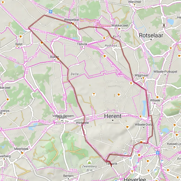 Miniatuurkaart van de fietsinspiratie "Gravelroute rond Leuven" in Prov. Vlaams-Brabant, Belgium. Gemaakt door de Tarmacs.app fietsrouteplanner