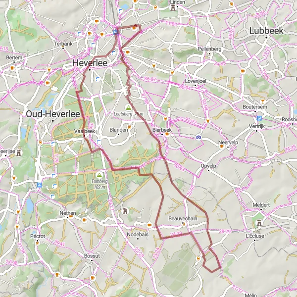Miniature de la carte de l'inspiration cycliste "Aventure gravel de Vaalbeek" dans la Prov. Vlaams-Brabant, Belgium. Générée par le planificateur d'itinéraire cycliste Tarmacs.app