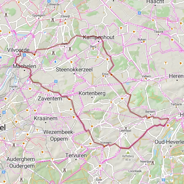 Miniature de la carte de l'inspiration cycliste "Exploration gravel de Nossegem" dans la Prov. Vlaams-Brabant, Belgium. Générée par le planificateur d'itinéraire cycliste Tarmacs.app