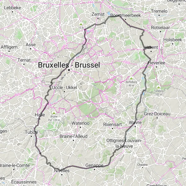 Karten-Miniaturansicht der Radinspiration "Auf den Spuren alter Schlösser und Herrenhäuser" in Prov. Vlaams-Brabant, Belgium. Erstellt vom Tarmacs.app-Routenplaner für Radtouren