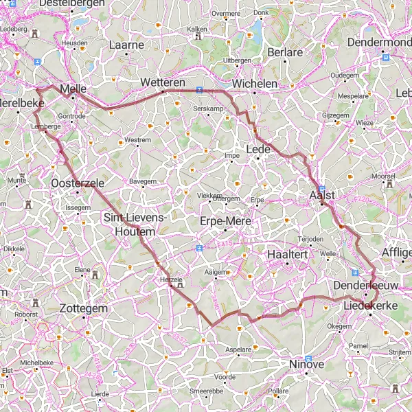 Map miniature of "Liedekerke - Immersive Gravel Cycling Route" cycling inspiration in Prov. Vlaams-Brabant, Belgium. Generated by Tarmacs.app cycling route planner