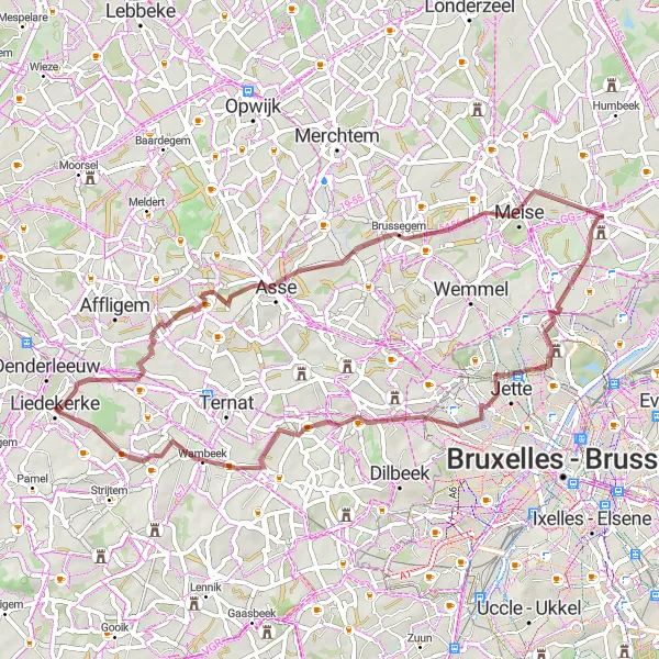 Map miniature of "The Gravel Challenge" cycling inspiration in Prov. Vlaams-Brabant, Belgium. Generated by Tarmacs.app cycling route planner