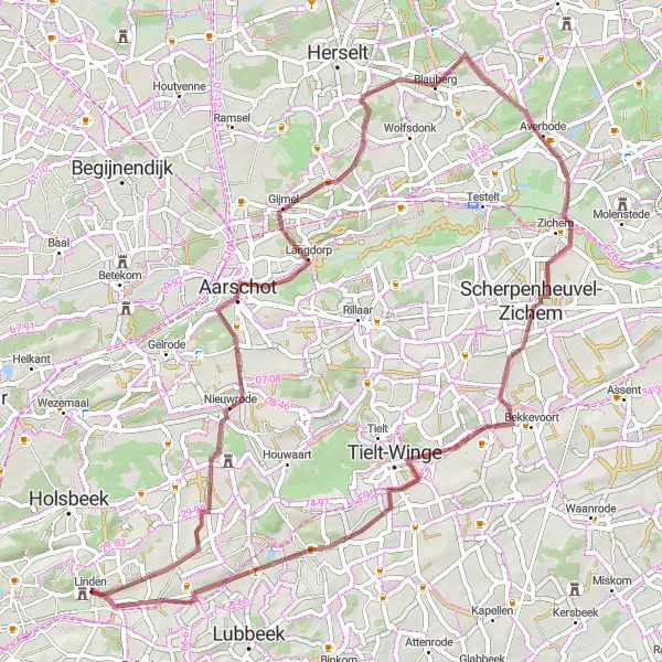 Karten-Miniaturansicht der Radinspiration "Gravelabenteuer durch das Hinterland" in Prov. Vlaams-Brabant, Belgium. Erstellt vom Tarmacs.app-Routenplaner für Radtouren